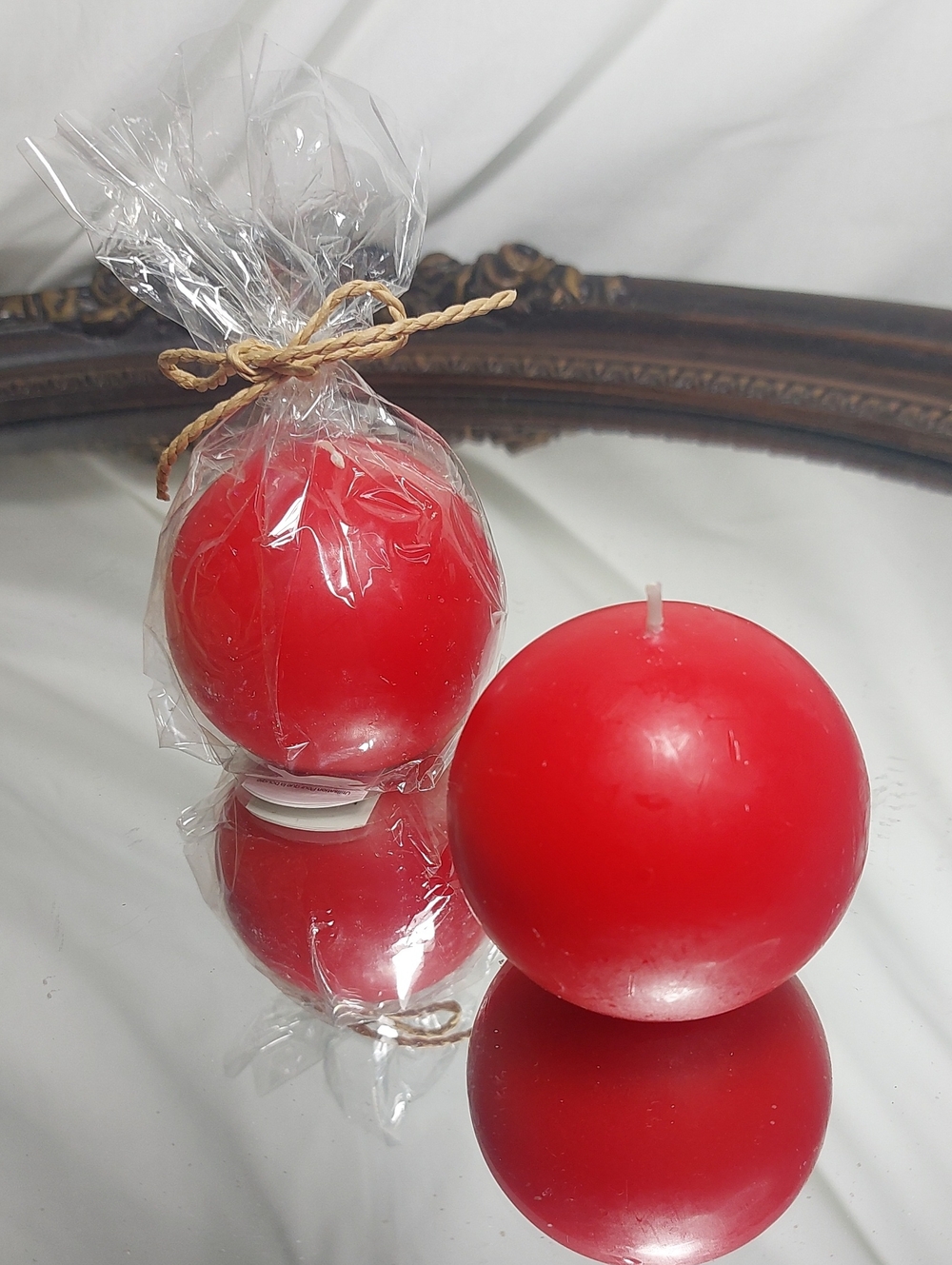 Crate&Barrel Red Round Decorative Candle Pair. Made in Hong Kong